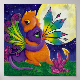 Poster casal de abraço de fada do dragão bebê amado noite