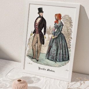 Poster Casal de Biedermeier em Prata de Moda Vintage no J