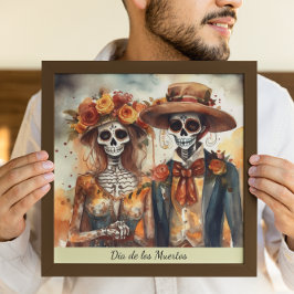 Póster Casal de casamento do Dia de los Muertos