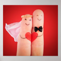 Casal de casamento feito por dedos, lindo e divert