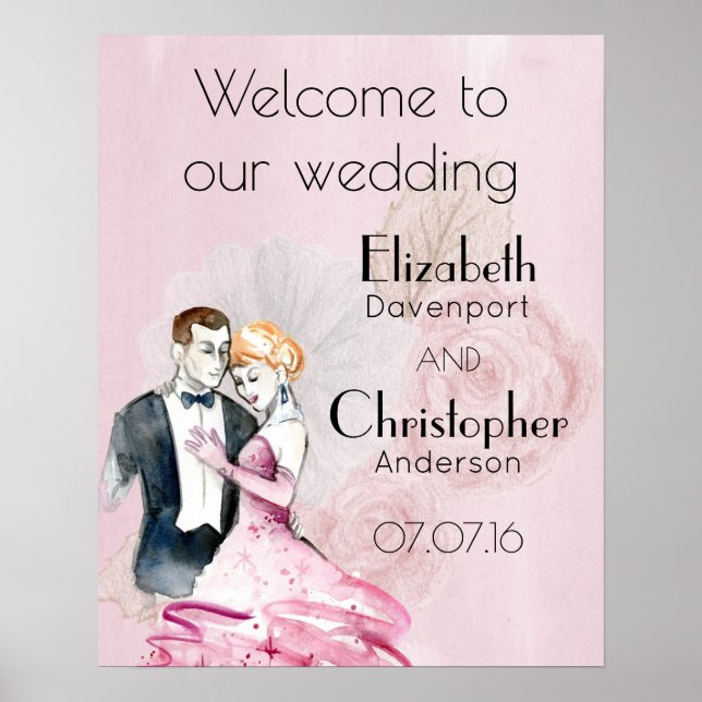 Poster Casal de Casamento vintage de Boas-vindas (Frente)