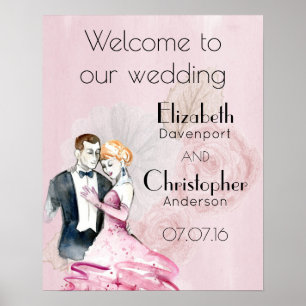 Poster Casal de Casamento vintage de Boas-vindas do Casam