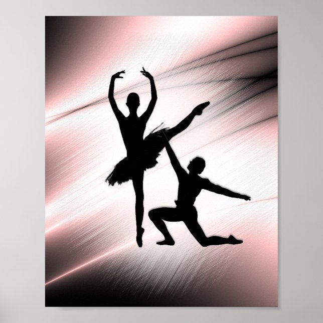 Poster Casal de Dança de Ballet com Acento Rosa (Frente)