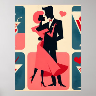 Poster Casal de dança de Namorados moderno do meio século