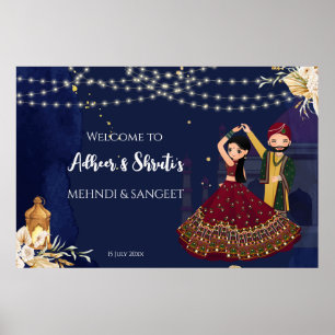 Poster Casal de dança Mehndi e Sangeet sinal de boas-vind
