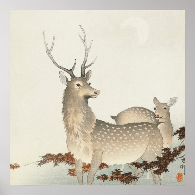 Poster Casal de Deers por Ohara Koson (Frente)