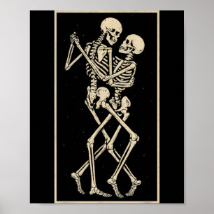Poster Casal de Esqueleto Dançante Halloween Gótico Român