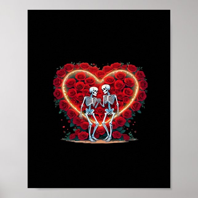 Poster Casal De Esqueleto Segurando As Mãos Dentro A Cora (Frente)