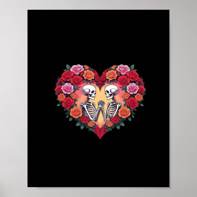 Poster Casal De Esqueleto Segurando As Mãos Dentro A Cora (Frente)