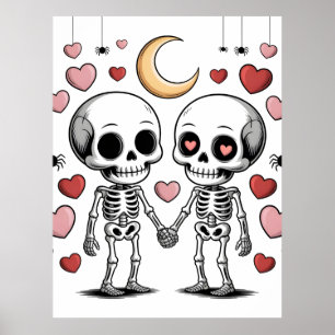 Poster Casal de Esqueletos Fofos: Gráfico de Amor Assusta