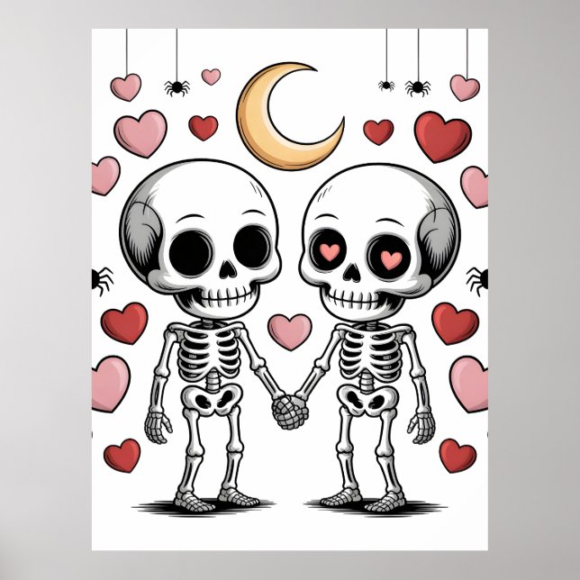 Poster Casal de Esqueletos Fofos: Gráfico de Amor Assusta (Frente)