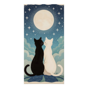 Póster Casal de Gatos Apaixonados Beijando Sob a Lua