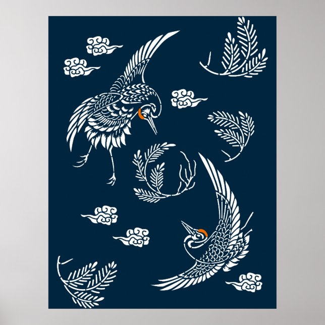 Poster Casal de guindaste japonês (Frente)