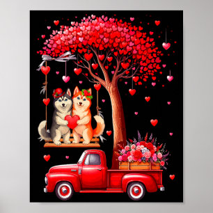 Poster Casal de Huskies Corações de São Valentim Árvore C