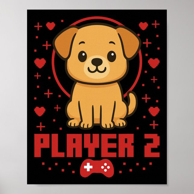 Poster Casal de Jogadores de Cachorro Arcade Pixel Retro  (Frente)