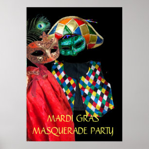 PÓSTER CASAL DE MASCARADA DE MARDI GRAS,COSTUME DE HARLEQ
