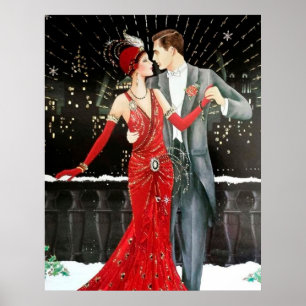 Poster Casal de Natal com descodificação de arte retrô