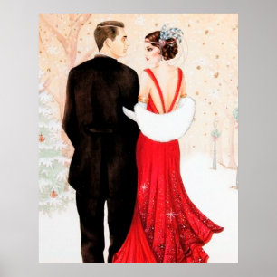 Poster Casal de Natal com descodificação de arte retrô