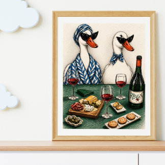 Poster Casal de Pato Elegante | Arte de Vinho e Queijo