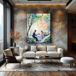 Poster Casal de pointilismo que gosta de chá no exterior