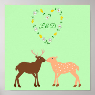 Poster Casal de veados e personalização do coração de mar
