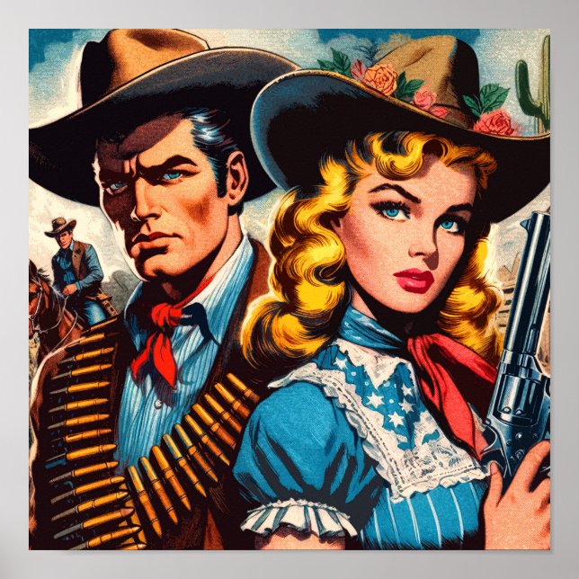 Poster Casal do Velho Oeste Quadrinhos Retro (Frente)