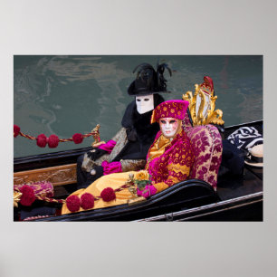 Póster Casal Em Gondola No Carnaval, Veneza