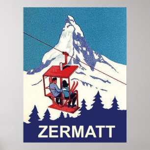 Poster Casal em um elevador de esqui em Zermatt, viagens