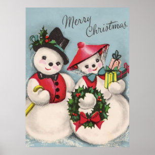 Póster Casal encantador dos bonecos de neve