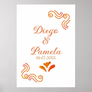 Poster casal espanhol rústico amarelo laranja nome do cas