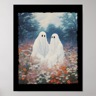 Poster Casal Fantasma Do Vintage Gothic Floral Halloween