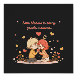 Póster Casal Fofo de Anime Romântico - Momento de Amor