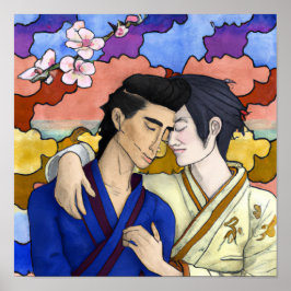 Poster Casal gay no estilo da arte ukiyo-e japonesa