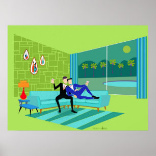 Poster Casal Gay Romântico Retro
