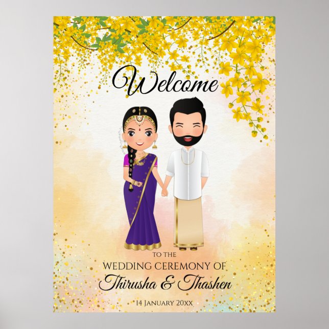 Poster Casal indiano Tamil Telugu, do casamento da Índia  (Frente)