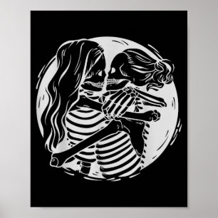 Poster Casal lésbico Orgulho LGBTQ Esqueletos Beijando Va