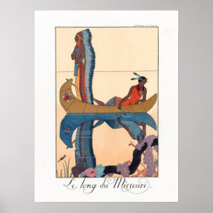 Póster casal nativo em uma canoa