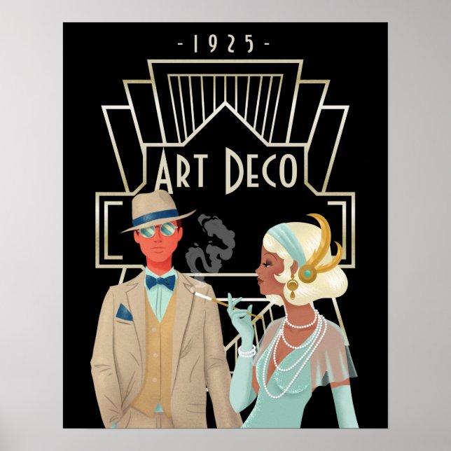 Poster Casal Preto Glam Vintage Art Déco dos Anos 20 (Frente)