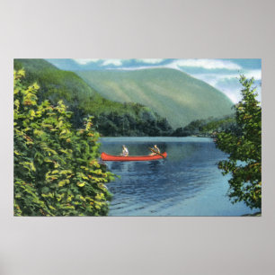 Póster Casal que Canoeing em um lago