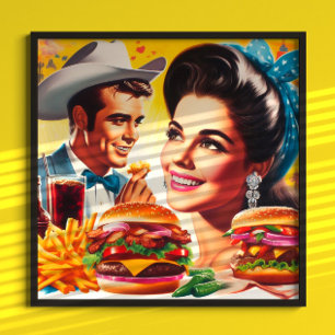 Poster Casal Retro de Fast Food