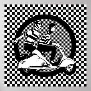 Póster Casal retro do patinete da verificação do estilo