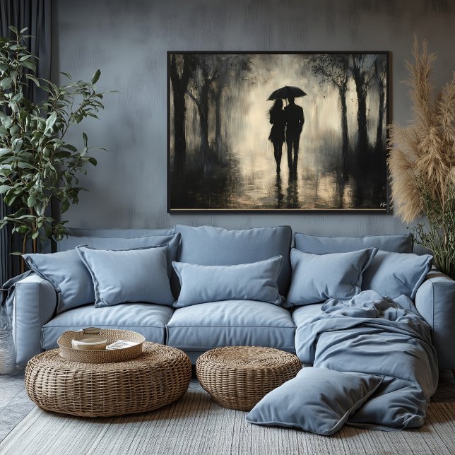 Poster Casal Românico na Chuva - Arte Carvical Minimalist (Criador carregado)