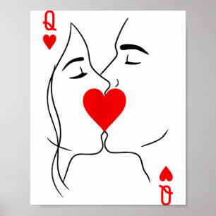 Poster Casal Romântico Beijando Rainha de Copas Jogando P