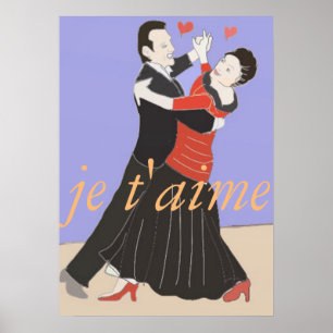 Póster Casal Romântico Dançando Salão de Baile a Cores
