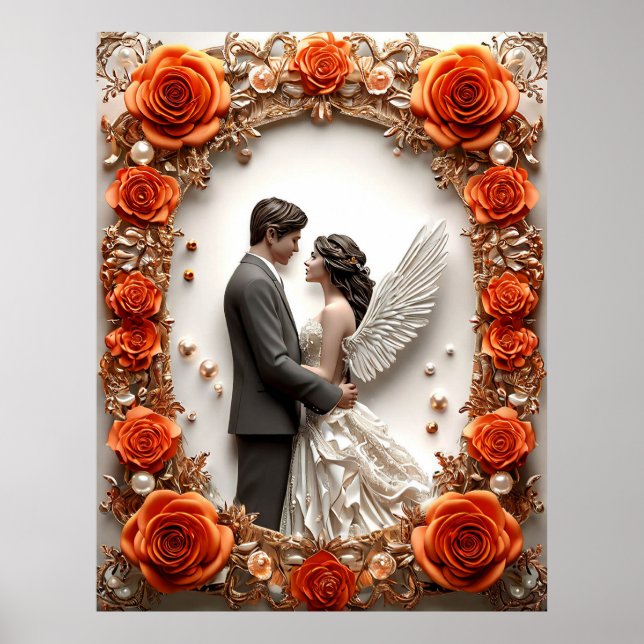 Poster Casal romântico de casamento na Imagem Elegante (Frente)