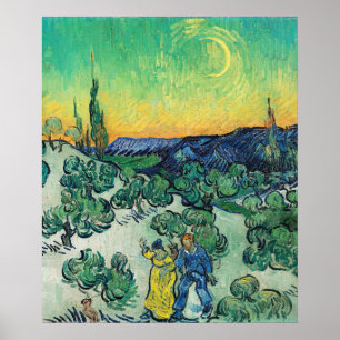 Poster Casal Romântico de Van Gogh Caminhando sob a Lua