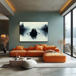 Poster Casal Romântico Remando em um Lago Nebuloso Minima