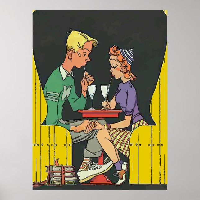 Póster Casal Vintage com Soda (Frente)