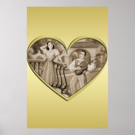 Poster Casal Vintage Romance, homem e mulher, ouro