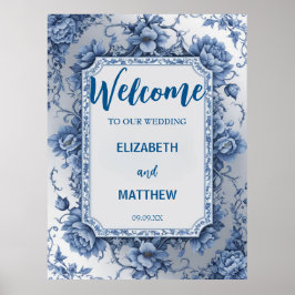 Poster Casamento antigo de Chinoiserie azul e branca